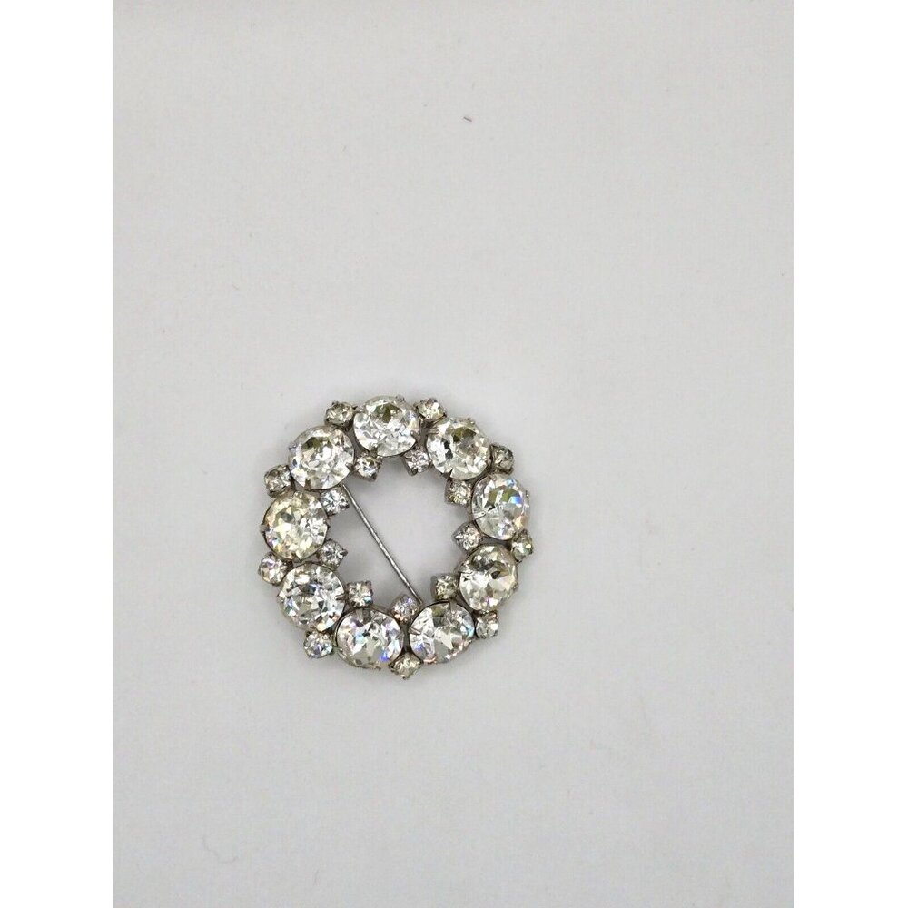 Vintage Sherman Signed Sparkling Swarovski 2 inch Crystal Round Brooch